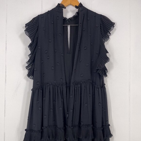 Kate Spade Bakery Dot Devore Dress Layered Ruffles Soft Romantic Size 12 Black - Picture 8 of 16